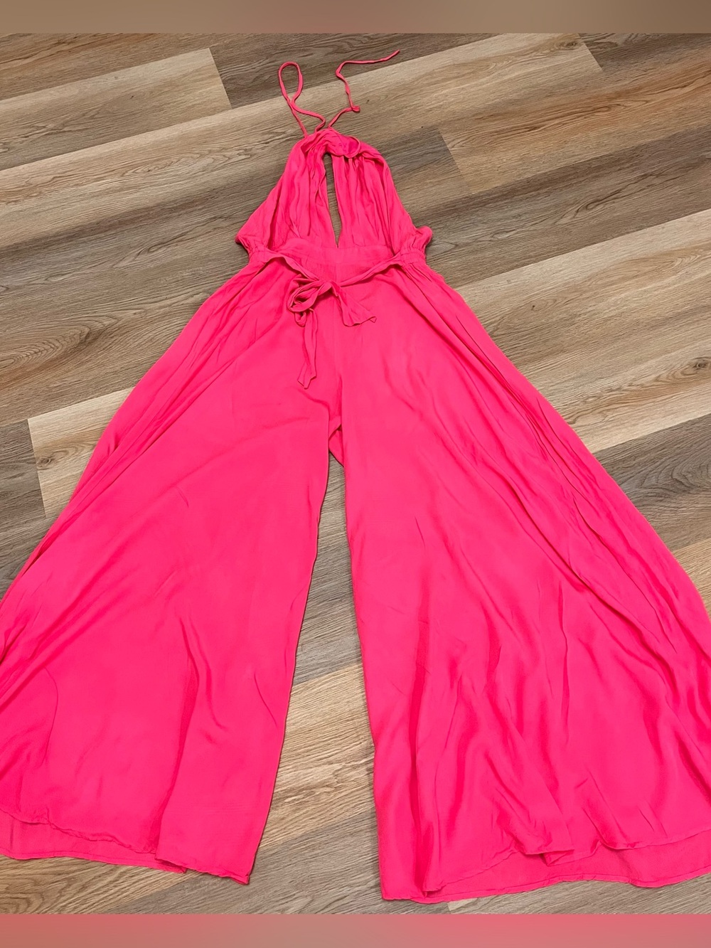 Aakaa Women’s Hot Pink Halter Wide-Leg Jumpsuit